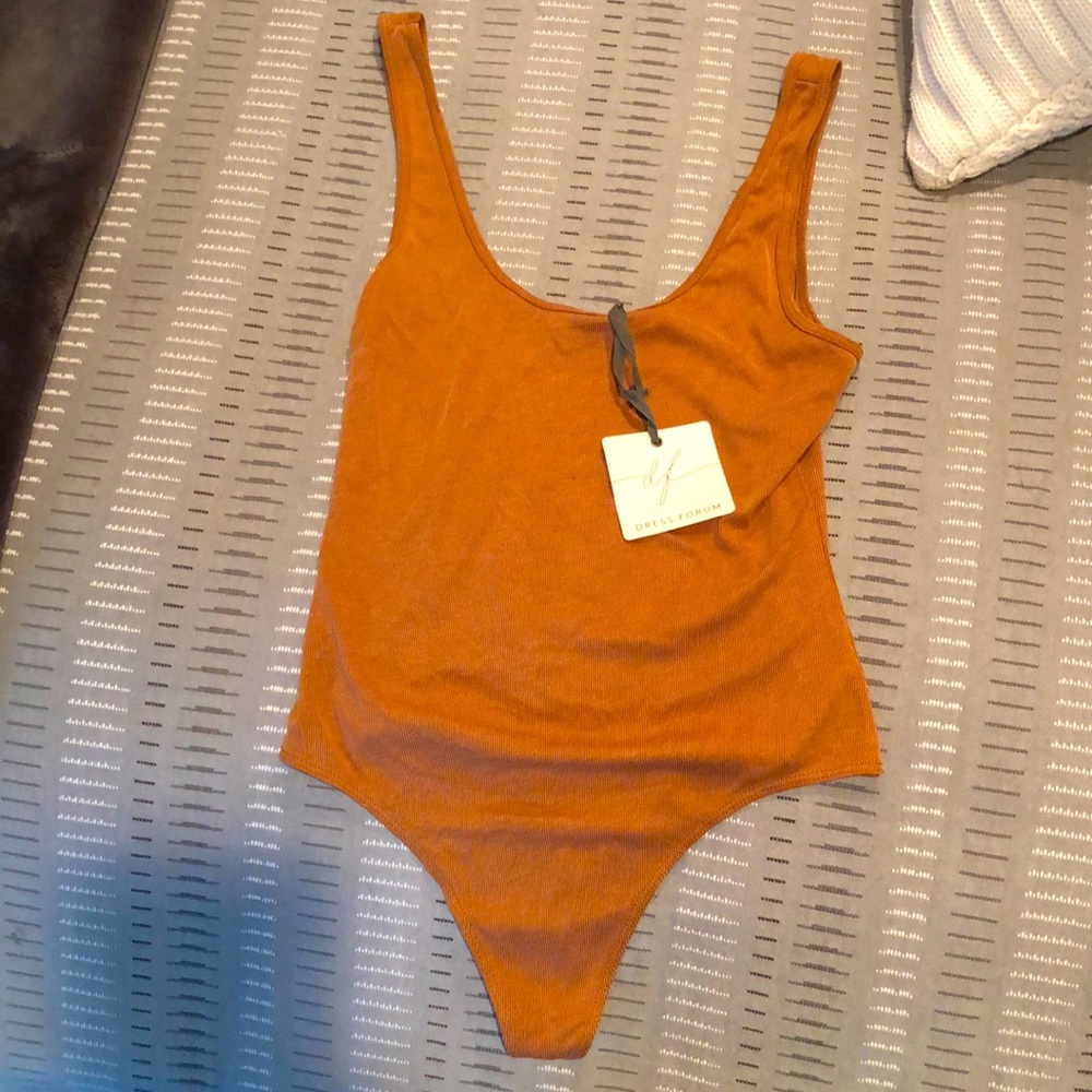 Mustard/Copper Color Ribbed Bodysuit